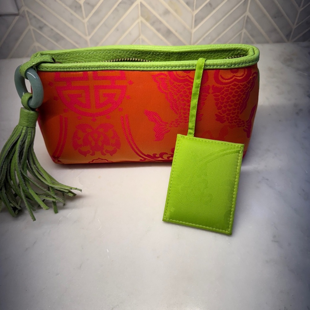 Shanghai Tang Cosmetic Bag w/ Jade ring and leather tassle